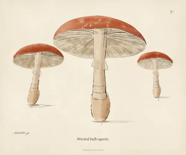 A fly agaric morphing into a field mushroom and back